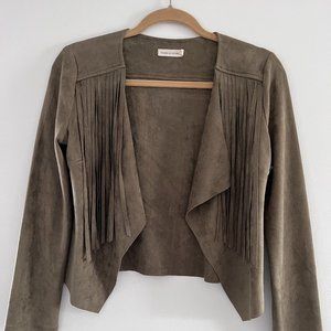 Maker of Dreams Fringe Cropped Jacket in Olive